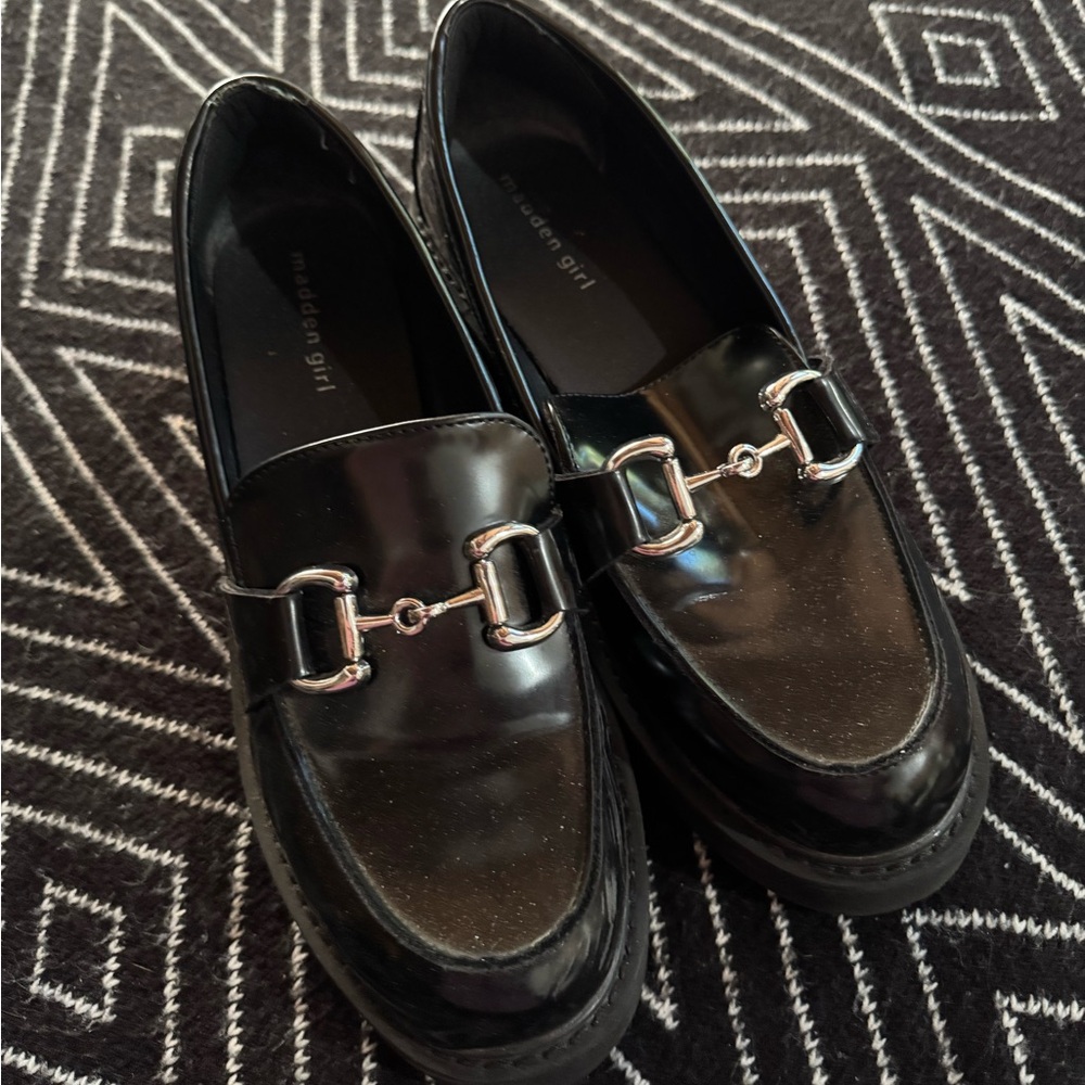 Madden Girl - Black Loafers with Silver Buckle